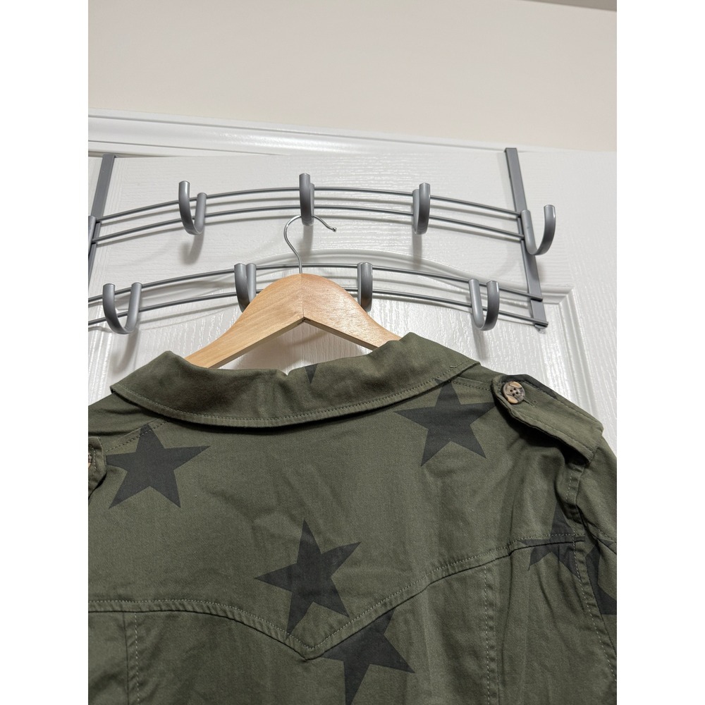 Knox Rose Womens XL Olive Green Star Print Utility Button Down Shirt Jacket - Picture 4 of 16